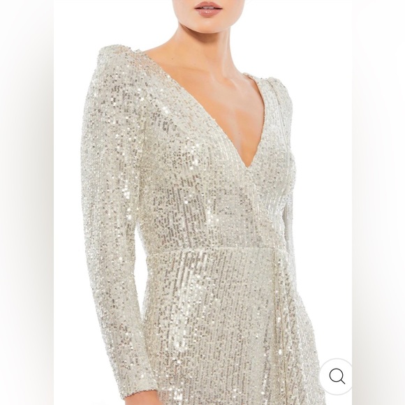 NWT Mac Duggal Sequin Wrap Evening Gown Silver Gold Toned Size 6 - Picture 5 of 12